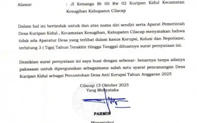 Kepala Desa Kuripan Kidul Nyatakan Tidak Ada Aparatur Desa Terlibat KKN melalui Surat Pernyataan